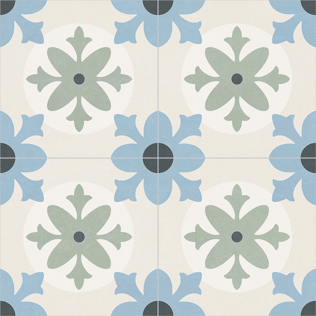 Mediterranean Javea: Sage & Dusty Blue Floral Pattern Tile