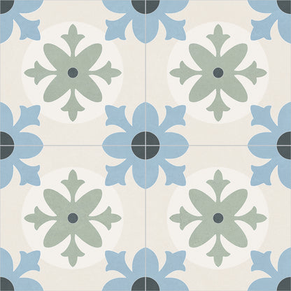 Mediterranean Javea: Sage & Dusty Blue Floral Pattern Tile