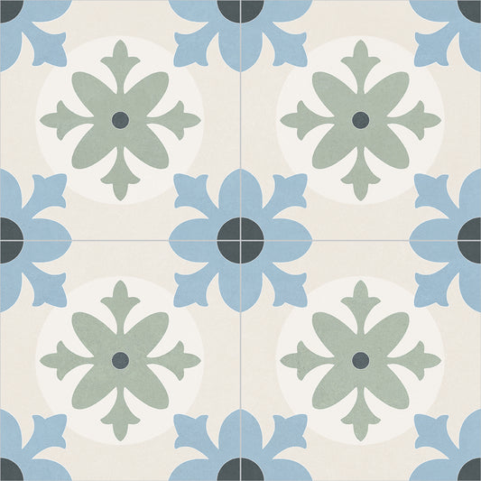Mediterranean Javea: Sage & Dusty Blue Floral Pattern Tile