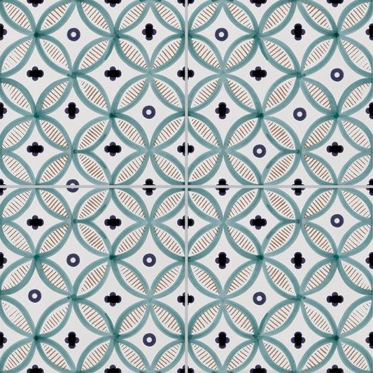 Mediterranean Gandia: Aqua & Navy Geometric Tile