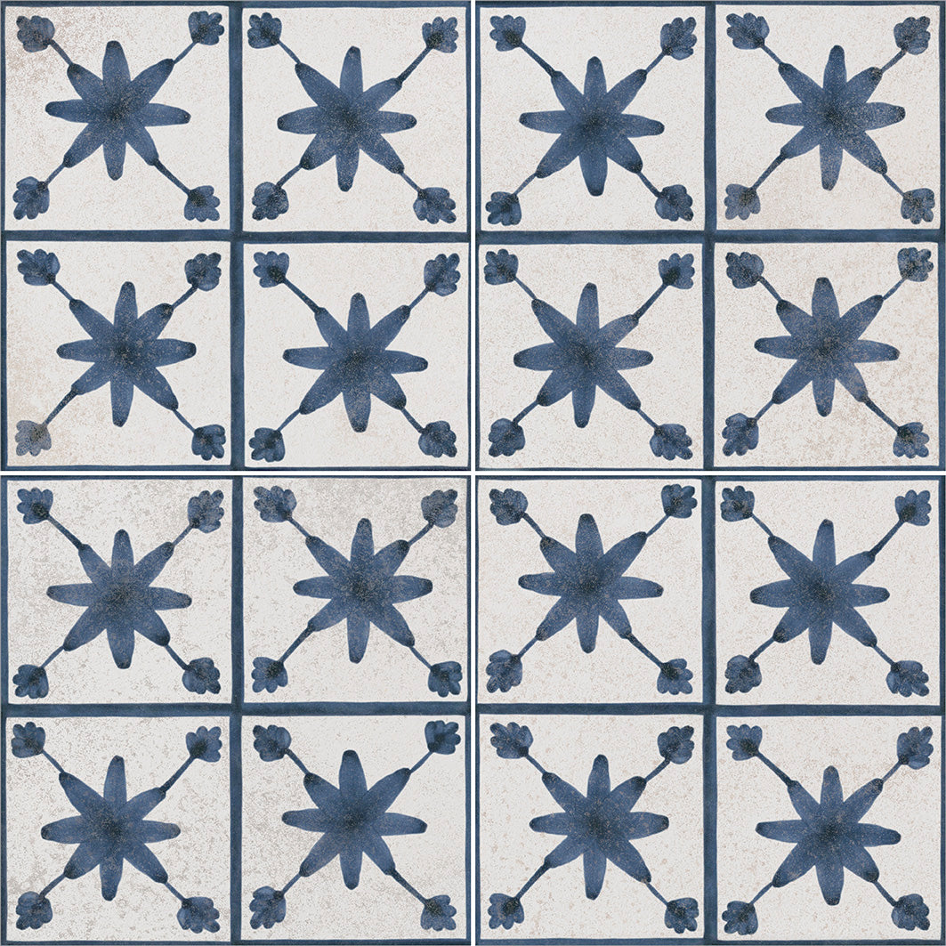 Mediterranean Denia:  Blue & Ivory Floral-Patterned Tile