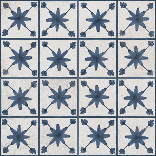 Mediterranean Denia:  Blue & Ivory Floral-Patterned Tile