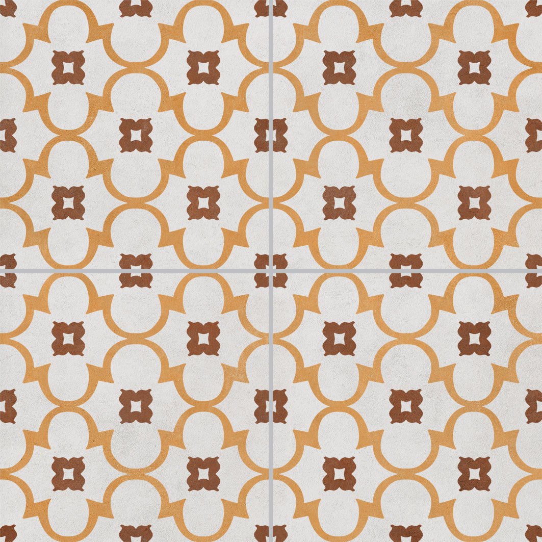 Mediterranean Salou: Warm Terracotta Patterned Tile with Golden Accents