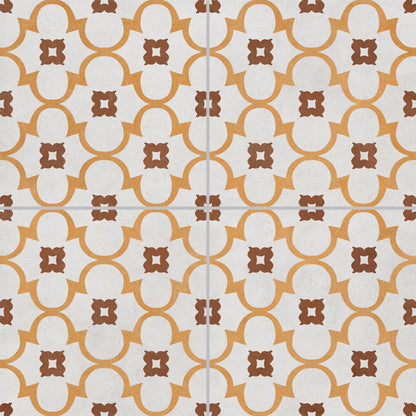 Mediterranean Salou: Warm Terracotta Patterned Tile with Golden Accents