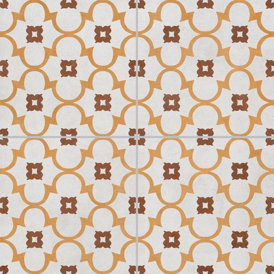 Mediterranean Salou: Warm Terracotta Patterned Tile with Golden Accents