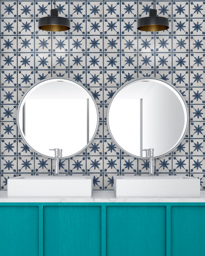 Mediterranean Denia:  Blue & Ivory Floral-Patterned Tile